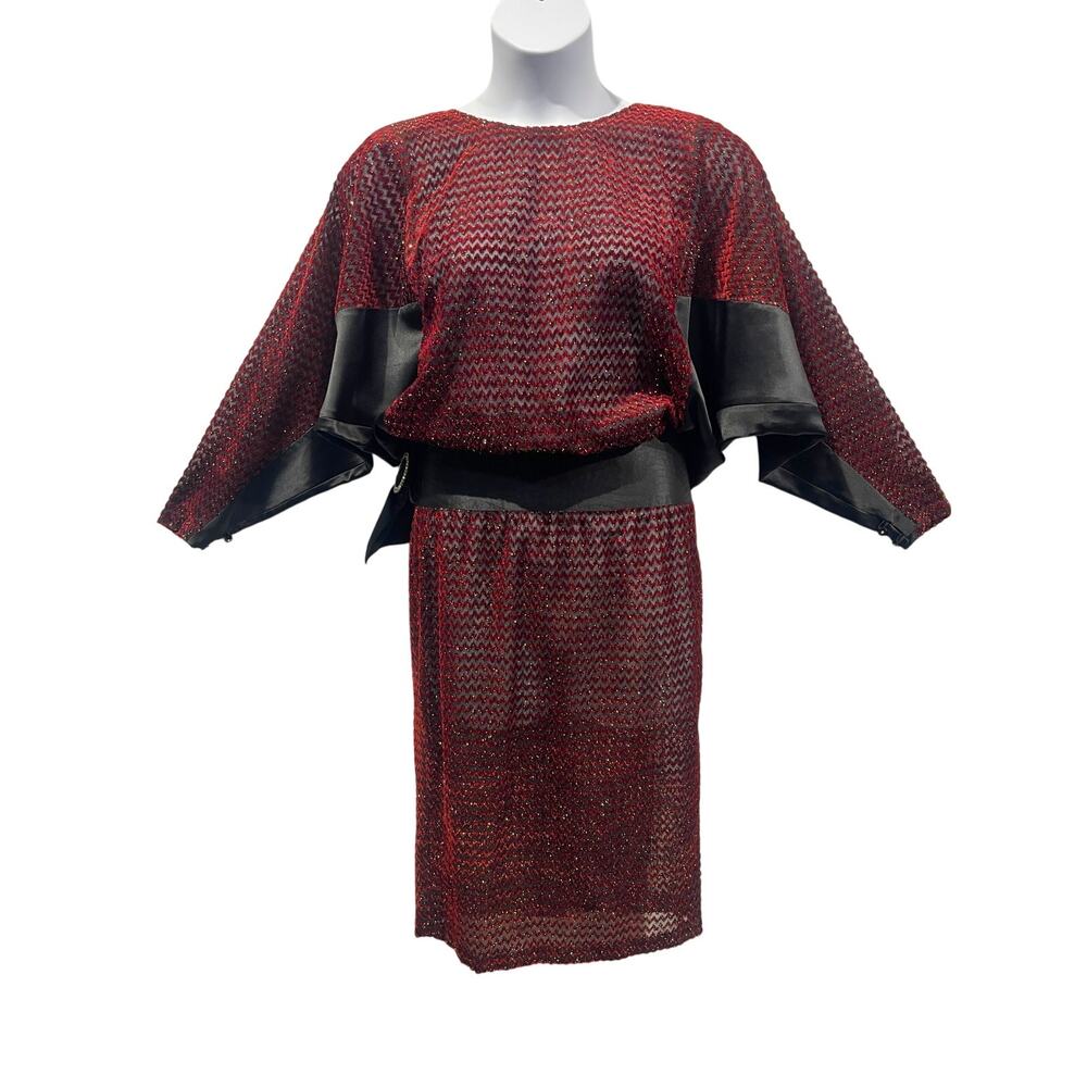 VINTAGE 80s Handmade Devoré Velvet Batwing Sleeve Party Dress Size 12 or Large